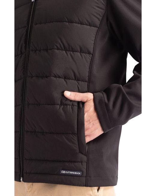 Cutter & Buck Black Evoke Water & Wind Resistant Insulated Quilted Recycled Polyester Puffer Jacket for men