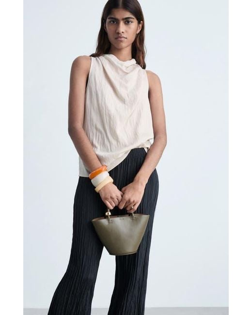 Mango Black Pleated Straight Leg Pants