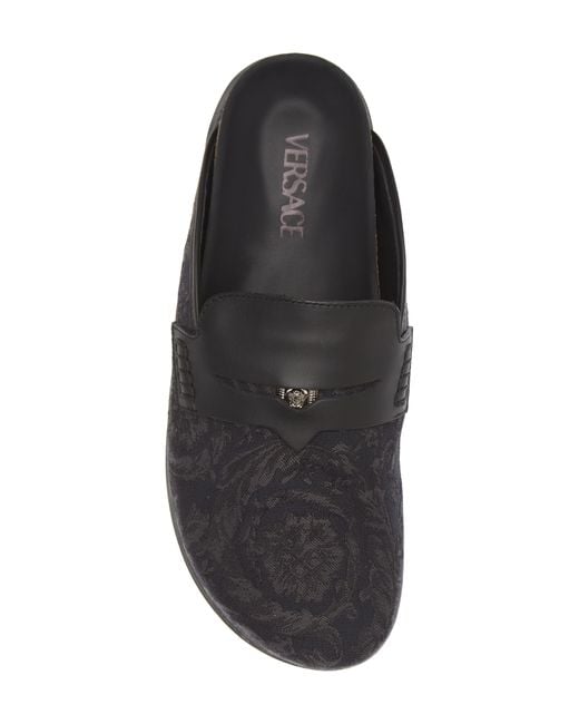 Versace Gray Floral Jacquard Penny Loafer Mule for men