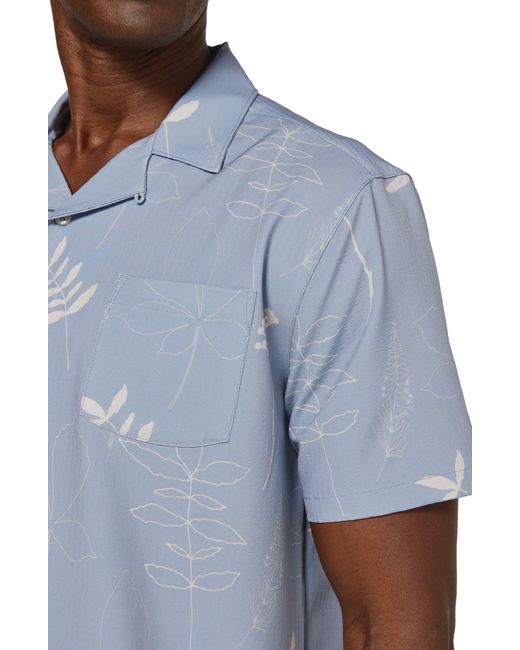 7 Diamonds Blue Ciro Leaf Print Stretch Seersucker Camp Shirt for men
