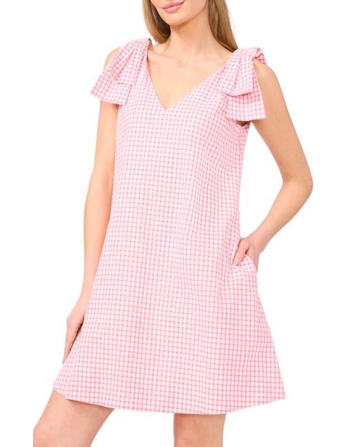Cece Pink Gingham Bow Shoulder Shift Minidress