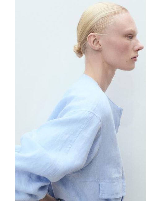 Mango Blue Crop Linen Jacket