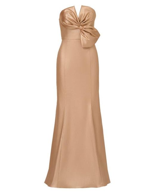 Aidan Mattox by Adrianna Papell Bow Strapless Metallic Foil Mikado Gown in Natural Lyst