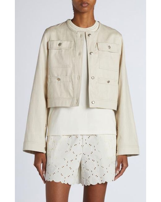 Moncler Natural Chatel Button Sleeve Crop Jacket