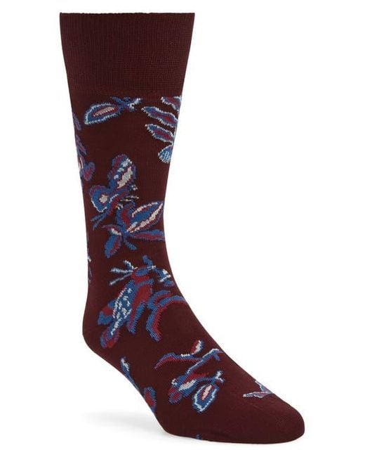 Paul Smith Red Bohemia Insect Pattern Cotton Blend Dress Socks for men