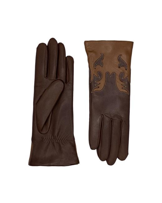 Agnelle Brown Trissy Boot Patterned Alpaca Lined Lambskin Gloves