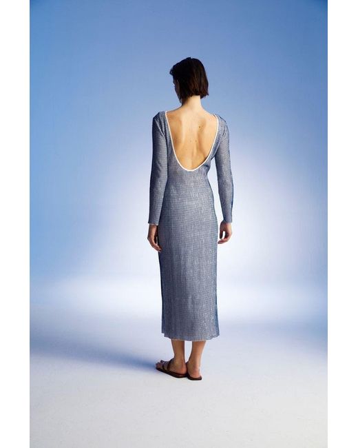 Nocturne Gray Striped Dress With Low Back