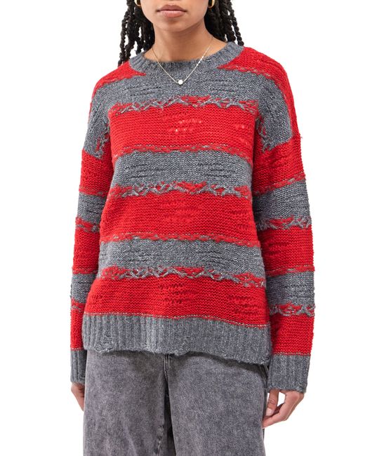 BDG Red Stripe Distressed Sweater