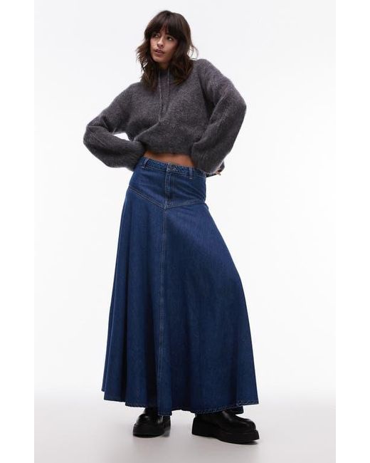TOPSHOP Blue Denim A-Line Full Skirt