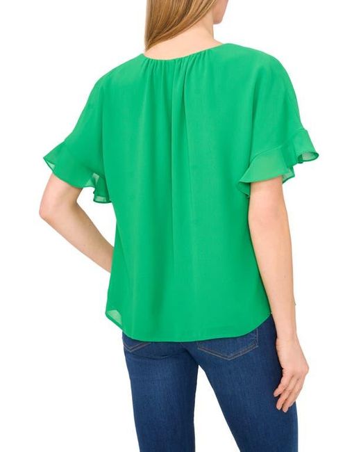 Cece Green Flutter Sleeve Georgette Top