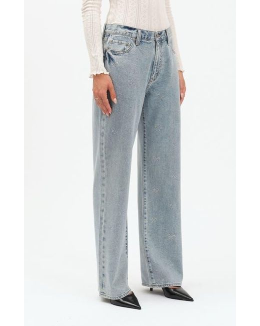 DAZE Blue 1999 Crystal Bow High Waist Straight Leg Jeans