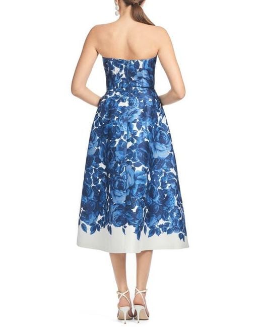 Sachin Babi Women's Blue Shay Floral Strapless Stretch Mikado