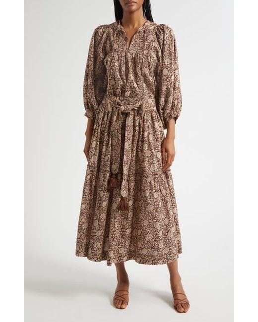 MILLE Brown Franoise Floral Stripe Cotton Skirt