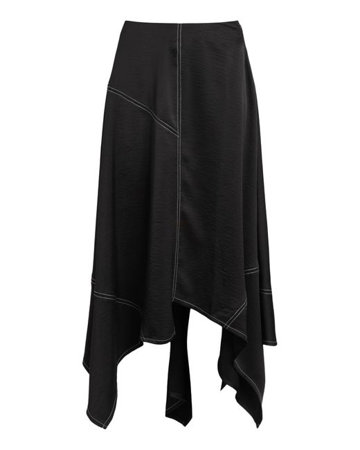 AllSaints Black Agnes Topstitch Detail Handkerchief Hem Skirt