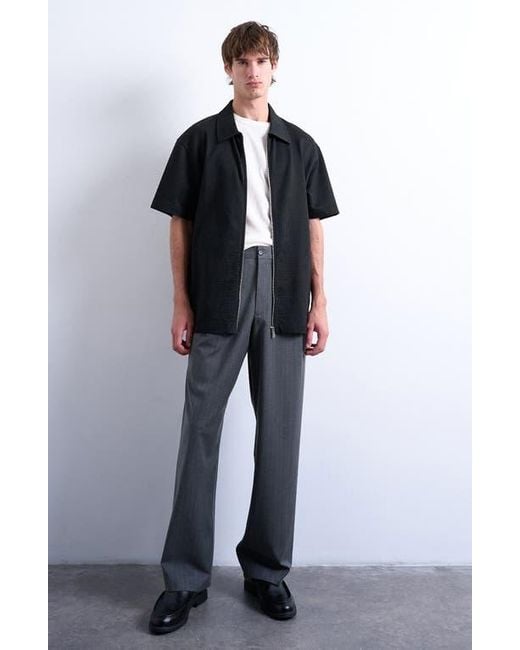 Topman Black Seersucker Zip-Up Shirt for men