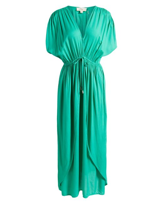 Elan Green Deep V-neck Cover-up Maxi Dress