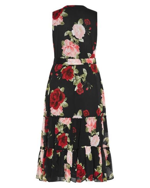 City Chic Black Roma Print Tie Waist Maxi Dress