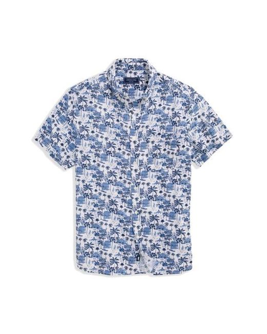 Vineyard Vines Blue Gasparilla Scenic Print Short Sleeve Linen Blend Button-Down Shirt for men