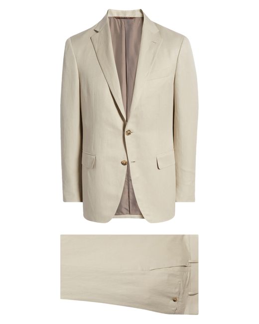 Canali Natural Kei Trim Fit Beige Linen & Silk Wool Suit for men