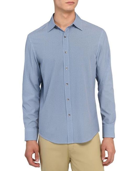 W.r.k. Blue Slim Fit Round Geo Print Performance Button-Up Shirt for men