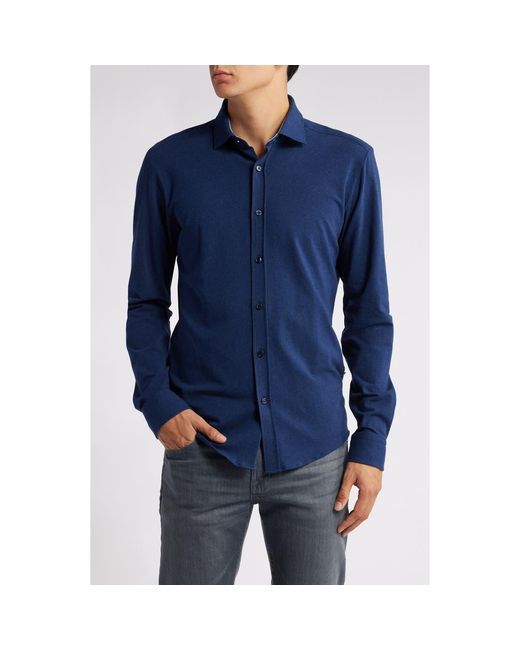 Boss Blue Roan Solid Stretch Cotton Button-Up Shirt for men