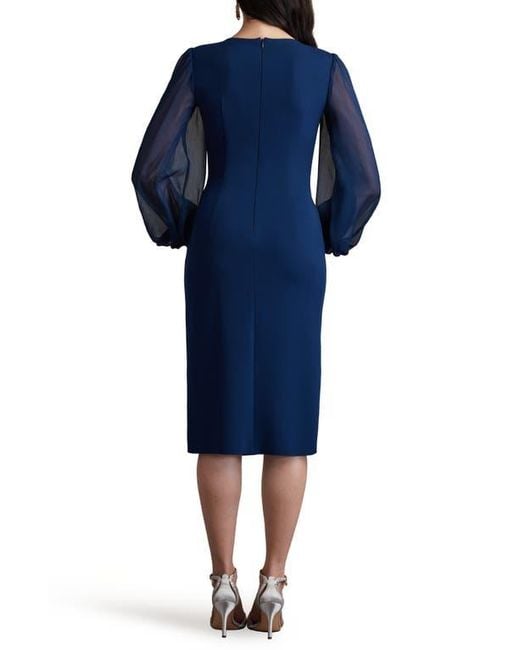 Tadashi Shoji Blue Ruffle Long Sleeve Chiffon Dress