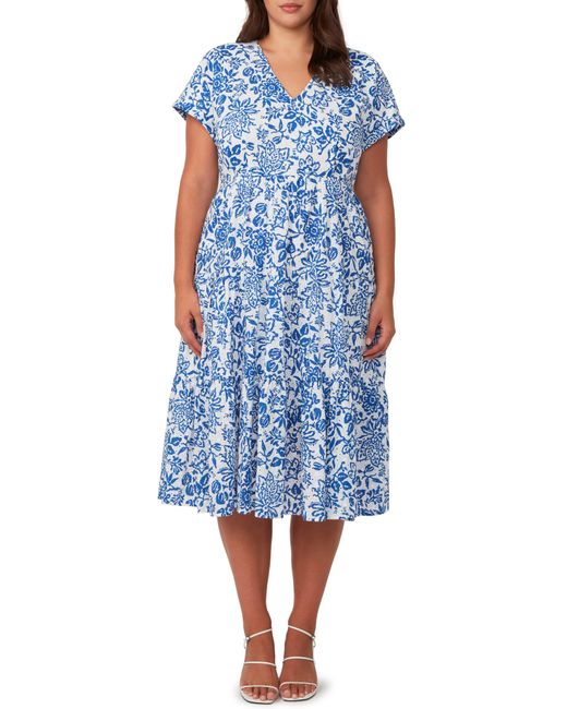 Estelle Blue Cote Dazur Embroidered Midi Dress