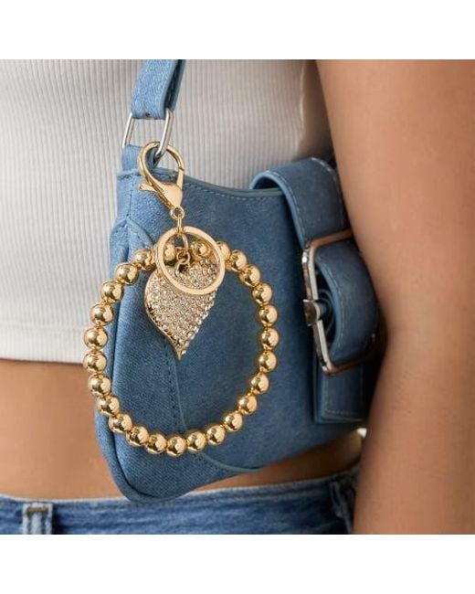 Jessica Simpson Metallic Heart Charm Stretch Keychain Bracelet