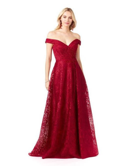LARA New York Red Off Shoulder Ballgown
