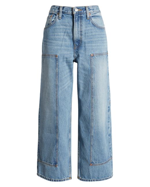 Re/done Blue The Shortie Crop Wide Leg Organic Cotton Jeans