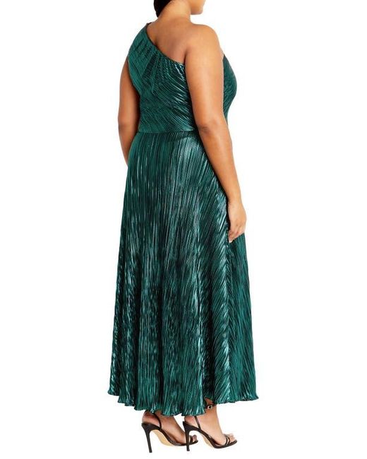 City Chic Kamila Metallic One Shoulder Maxi Dress in Green Lyst