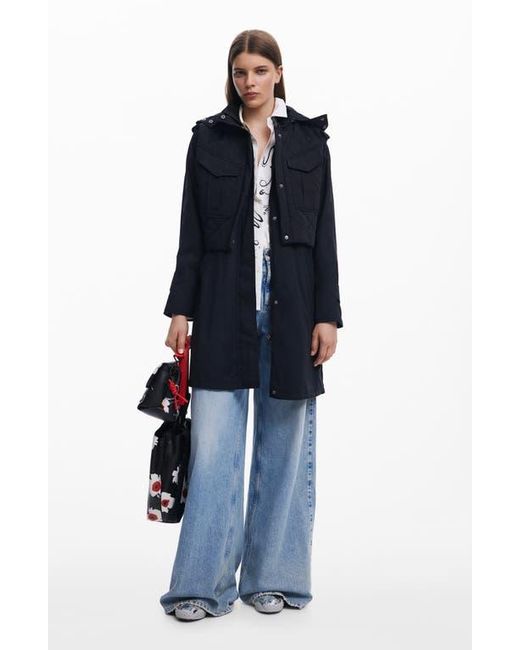 Desigual Blue 2-In-1 Coat With Detachable Vest & Removable Hood