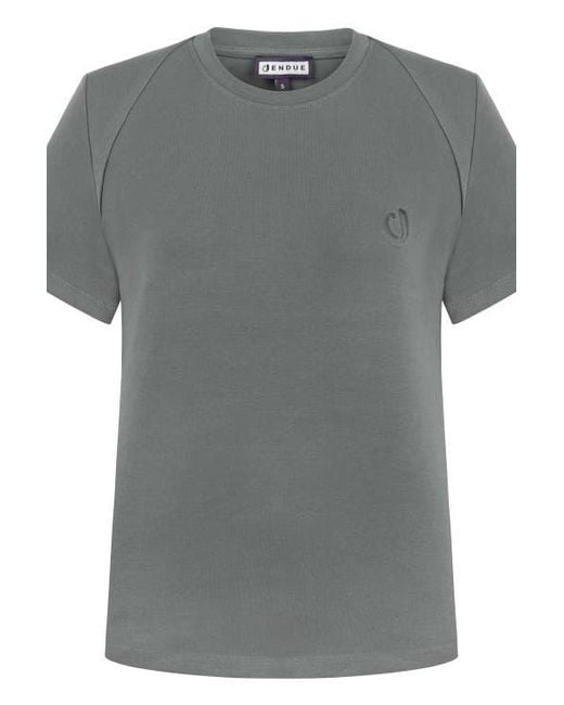 Jendue Gray J Logo Oversize Basic T-Shirt