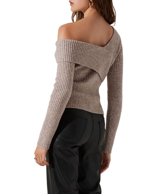 Astr Black Asymmetric Foldover One-shoulder Rib Sweater