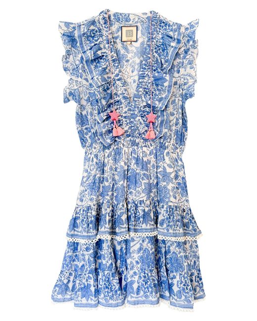 Alicia Bell Blue Rainey Floral Cotton & Silk Cover-up Minidress