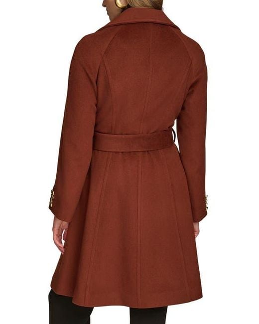 Donna Karan Red Belted Wool Wrap Coat
