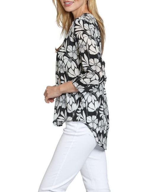 Apny Black Mixed Stripe Mandarin Collar Button-Up Shirt