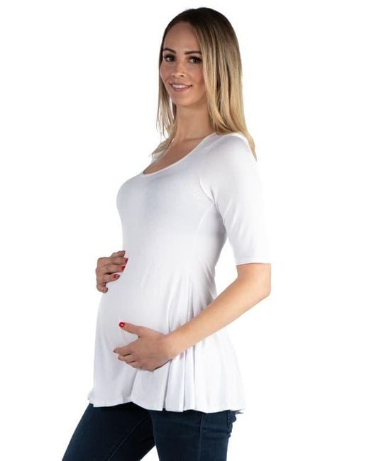 24seven Comfort Apparel White Maternity Elbow Swing Tunic Top