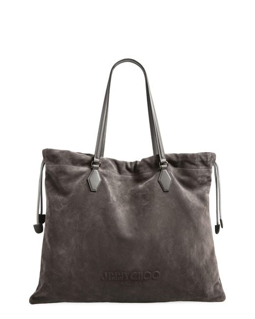 Jimmy Choo Black Large Suede Drawstring Tote