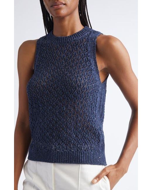 Eleventy Blue Sequin Open Stitch Sweater Tank
