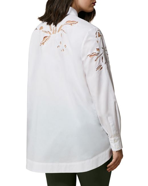 Marina Rinaldi White Embroidered Floral Cutwork Cotton Button-up Shirt