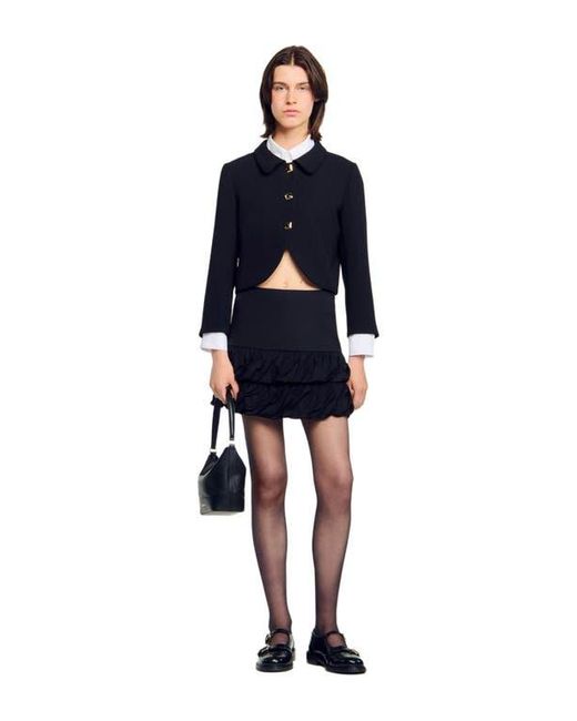 Sandro Blue Mini Ruched Ruffle Skirt