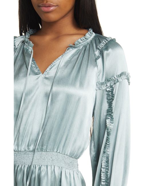 All In Favor Blue Ruffle Long Sleeve Satin Minidress In At Nordstrom, Size Small