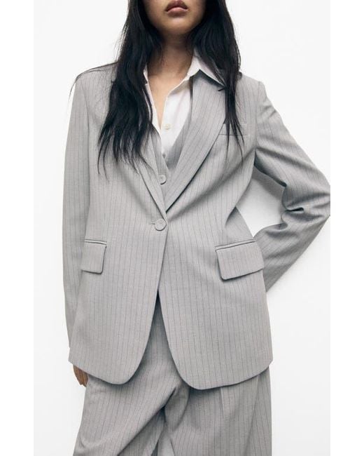Mango Gray Pinstripe Suit Jacket