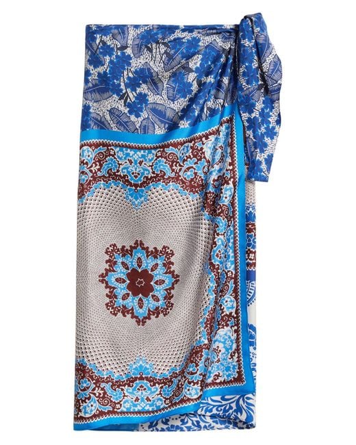 Weekend by Maxmara Blue Nuevo Floral Print Silk Wrap Skirt