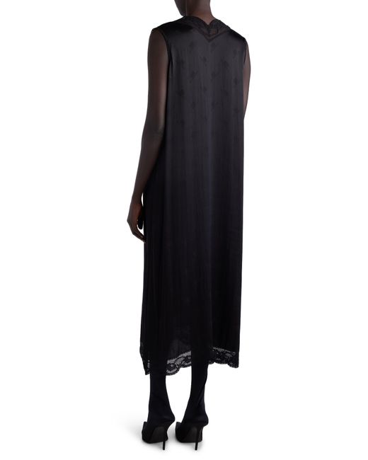Balenciaga Black Lace Trim Sleeveless Silk Jacquard Dress