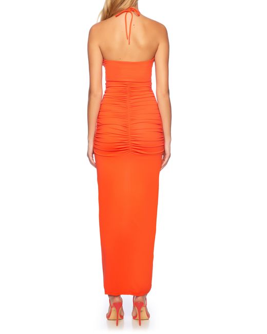 Susana Monaco Orange Gathered Front Halter Maxi Dress