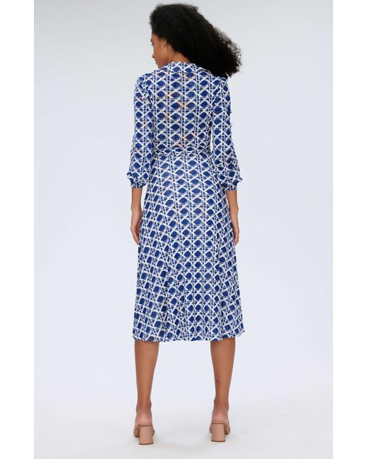 Diane von Furstenberg Blue Phoenix Reversible Midi Wrap Dress