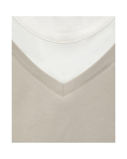 Mango White Contrasting Stretch Cotton T-Shirt