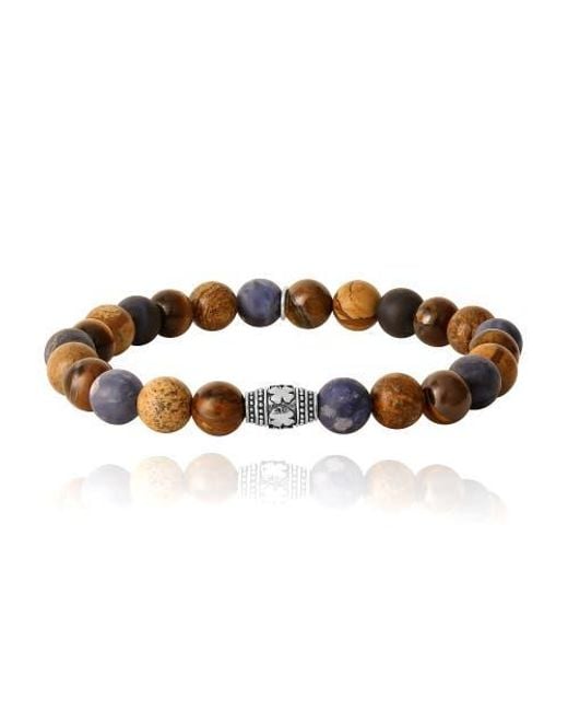 Lucky Brand Brown Jasper And Tigers Eye Beaded Elastic Bracelet for men